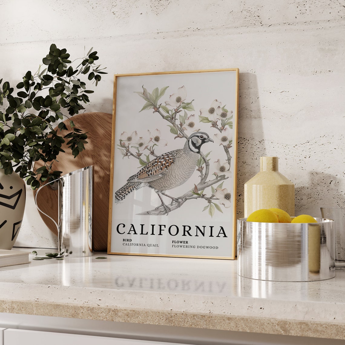California Quail Flowering Dogwood Bird and Flower Art Print - Image 2