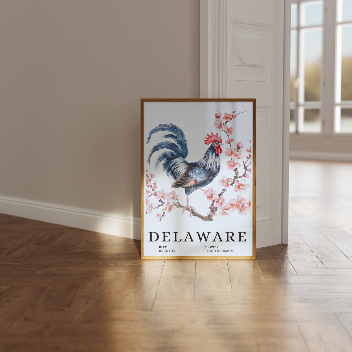 Delaware Blue Hen Peach Blossom Bird and Flower Botanical Print - Image 3