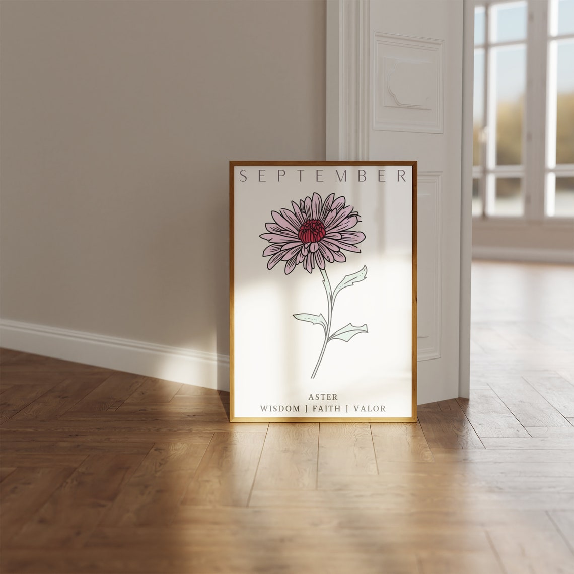 September Birth Flower Aster Print Birth Month Floral Wall Art - Image 2
