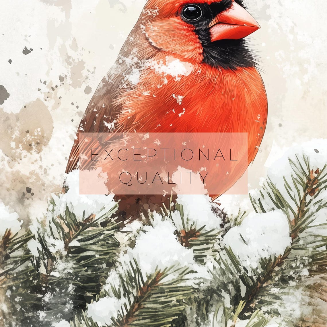 Red Cardinal On Snowy Pine Branch Winter Bird Watercolor Art Poster - Image 3