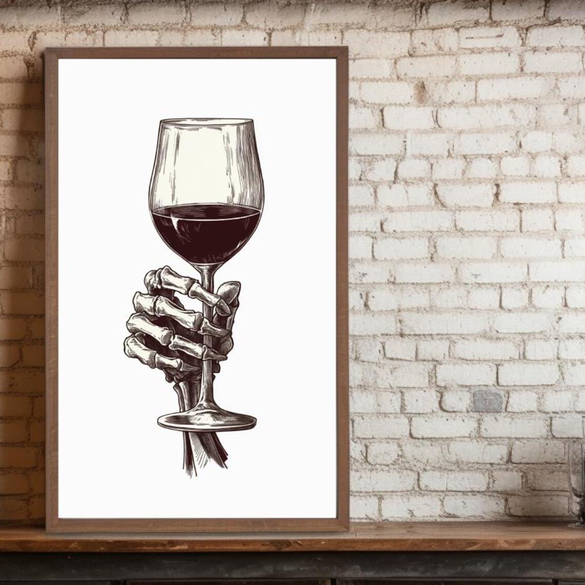 Skeleton Wine Gothic Illustration, Bar Decor - Image 6