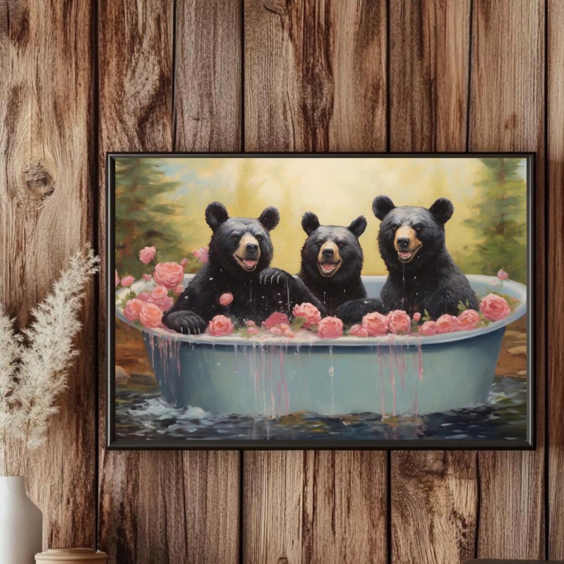 Three Bears Rose Petal Bathtub Funny Bathroom Animal Art Poster - Image 5