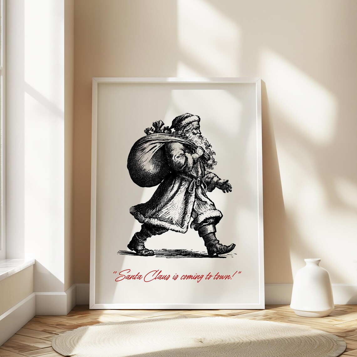 Vintage Santa Claus Toy Sack Coming to Town Funny Christmas Poster - Image 2