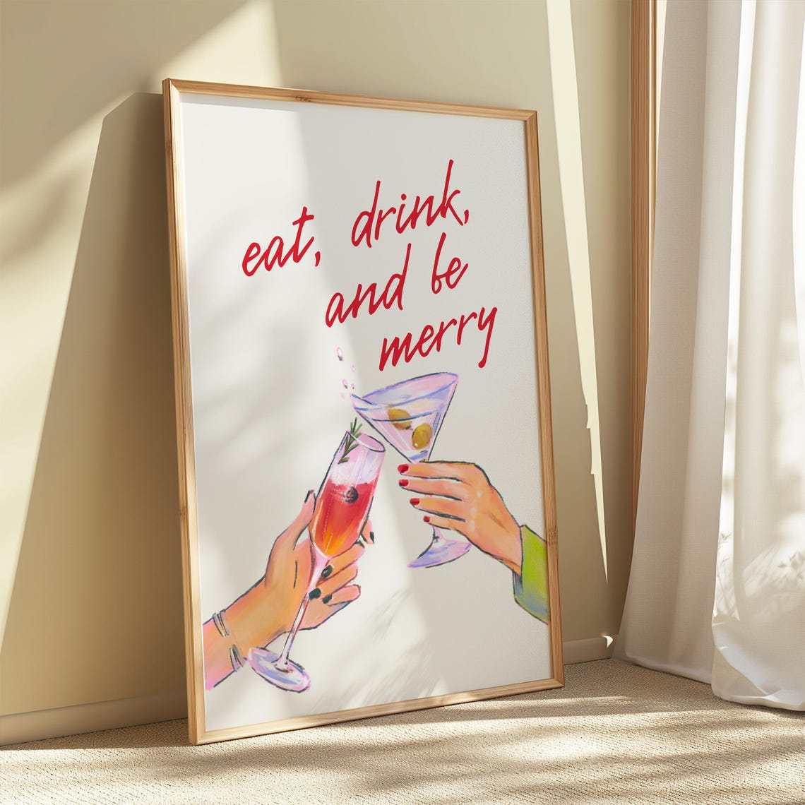 Eat Drink and Be Merry Red Script Toast Cocktail Party Poster - Image 4