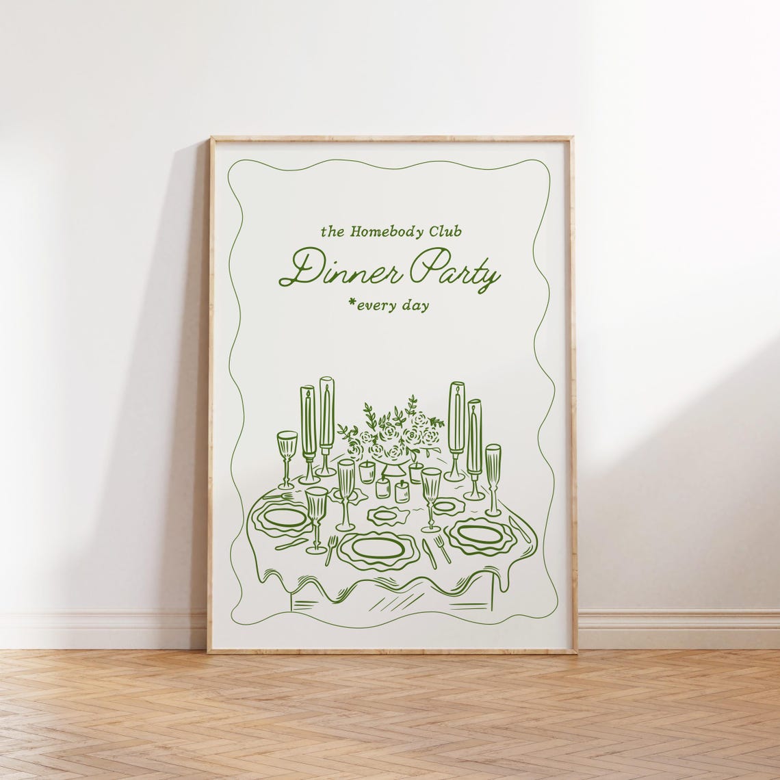 Homebody Club Dinner Party Every Day Green Line Dining Art Poster - Image 4