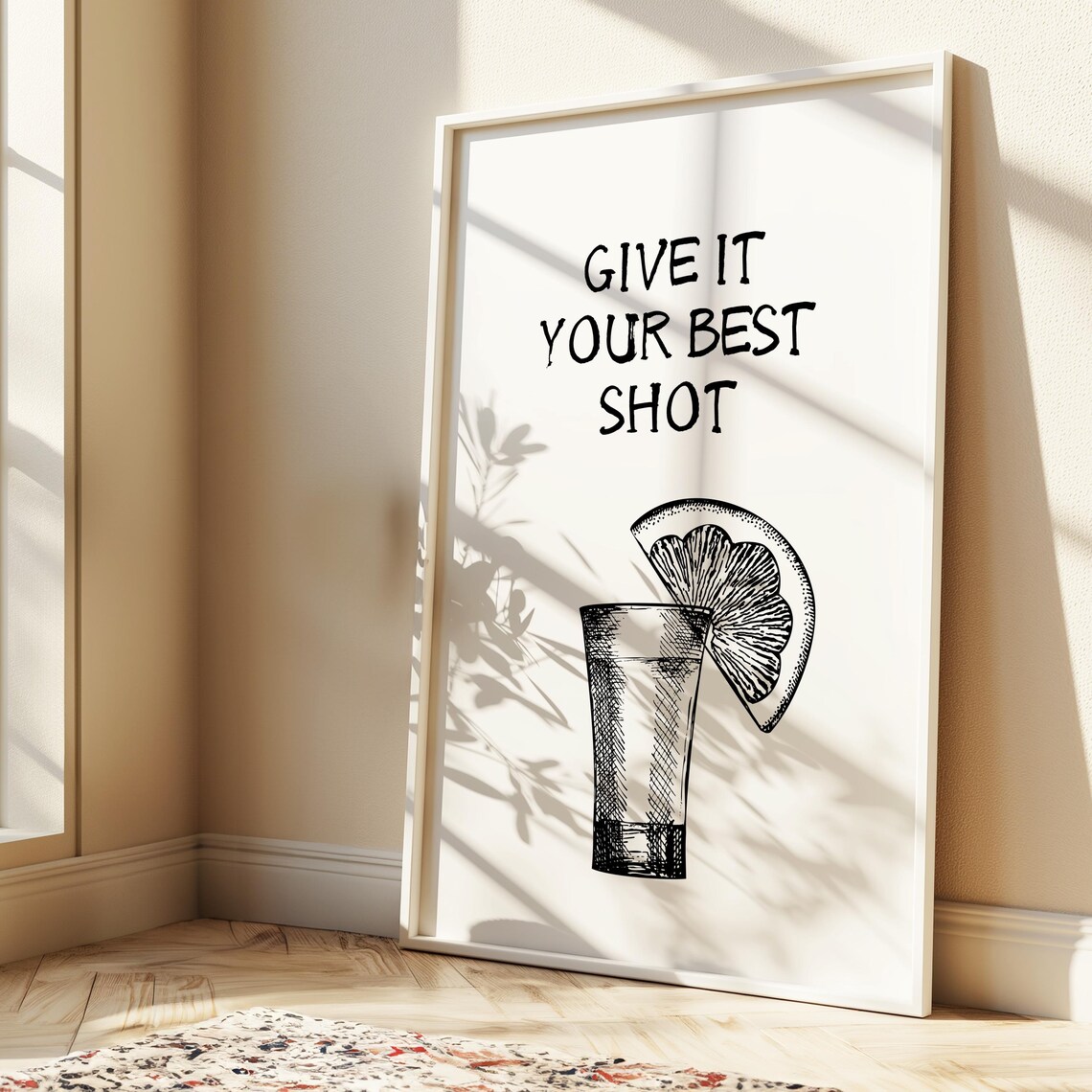 Give It Your Best Shot Funny Bar Quote Minimal Line Art Poster - Image 4