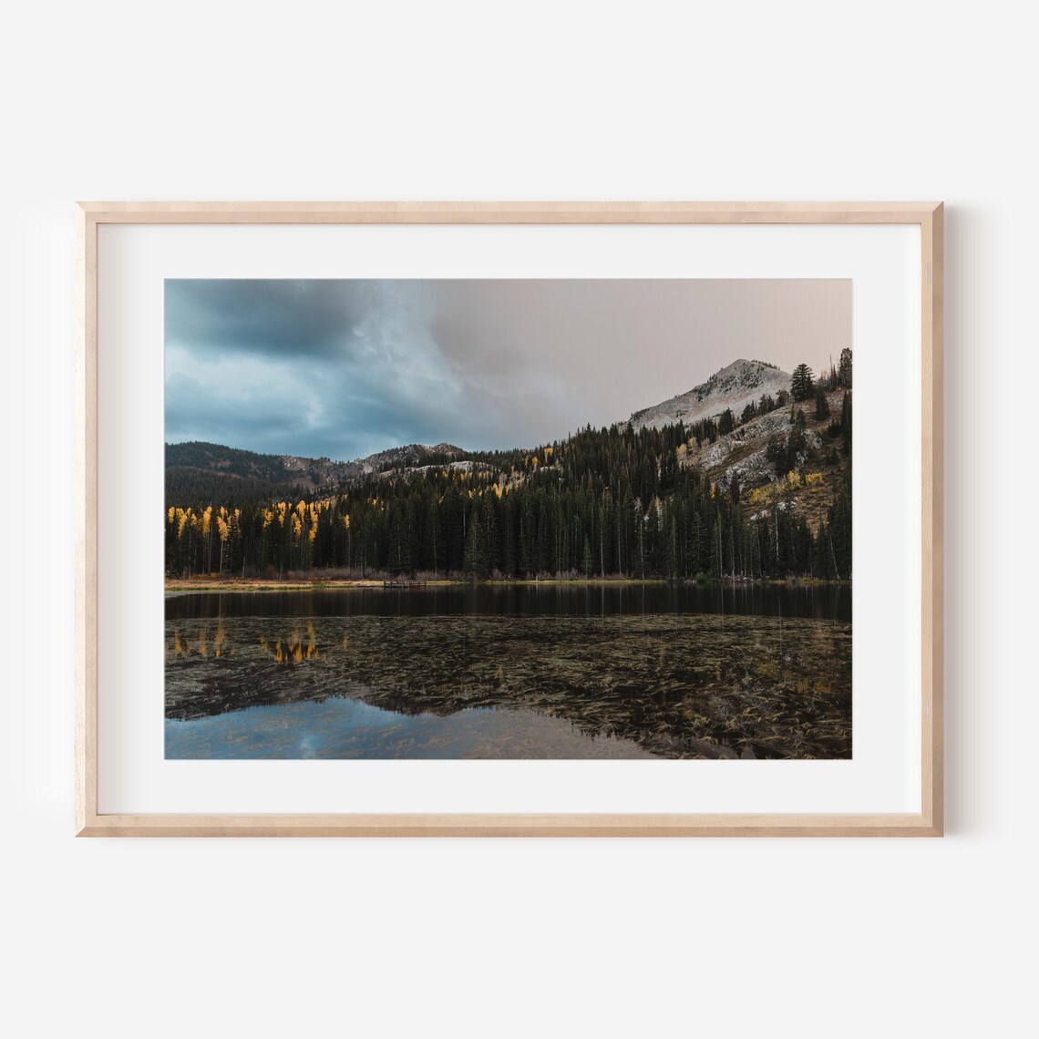 Alpine Lake Reflecting Evergreen Mountains in Autumn Fine Art Poster