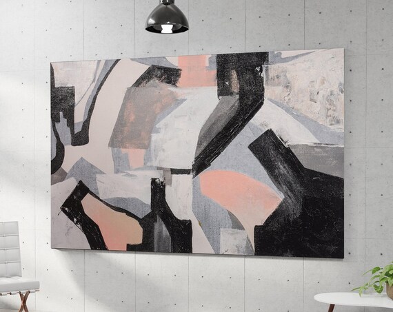 Geometric Black Gray Blush Pink Angular Shapes Abstract Wall Art