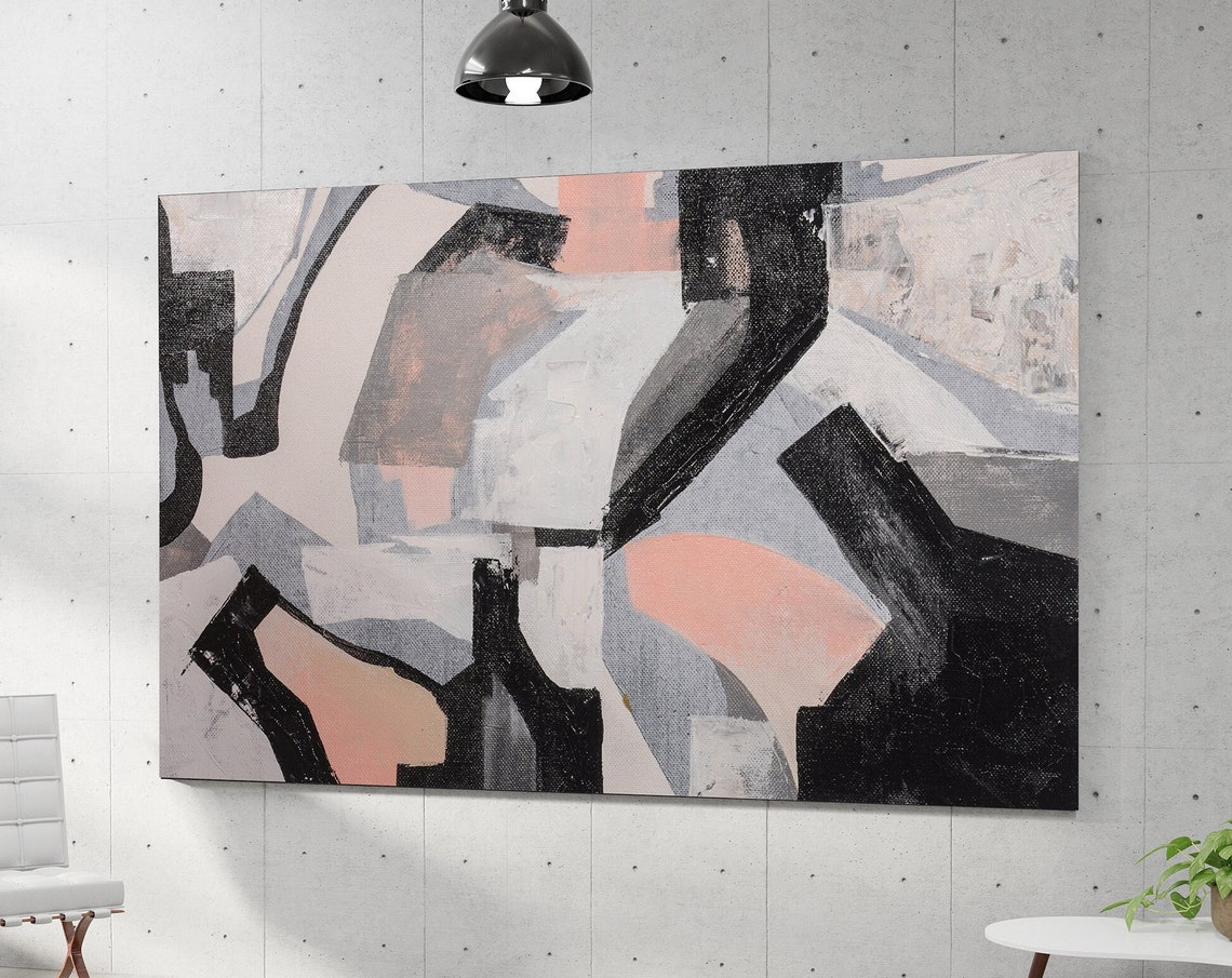 Geometric Black Gray Blush Pink Angular Shapes Abstract Wall Art