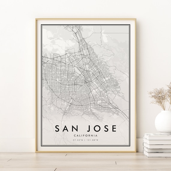 San Jose California Minimalist Black White City Street Map Poster