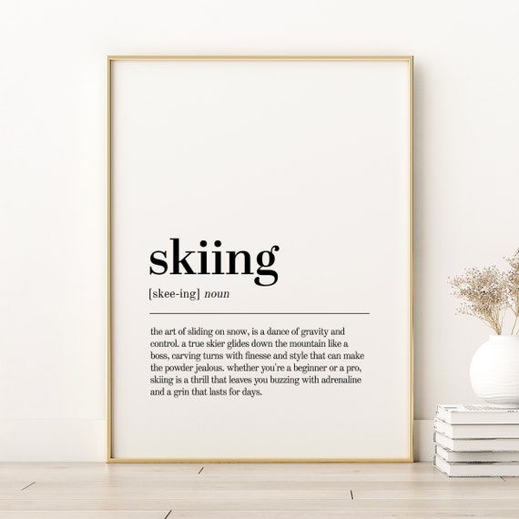 Skiing Definition Print Poster Retro Wall Art Minimalist Dictionary Instant
