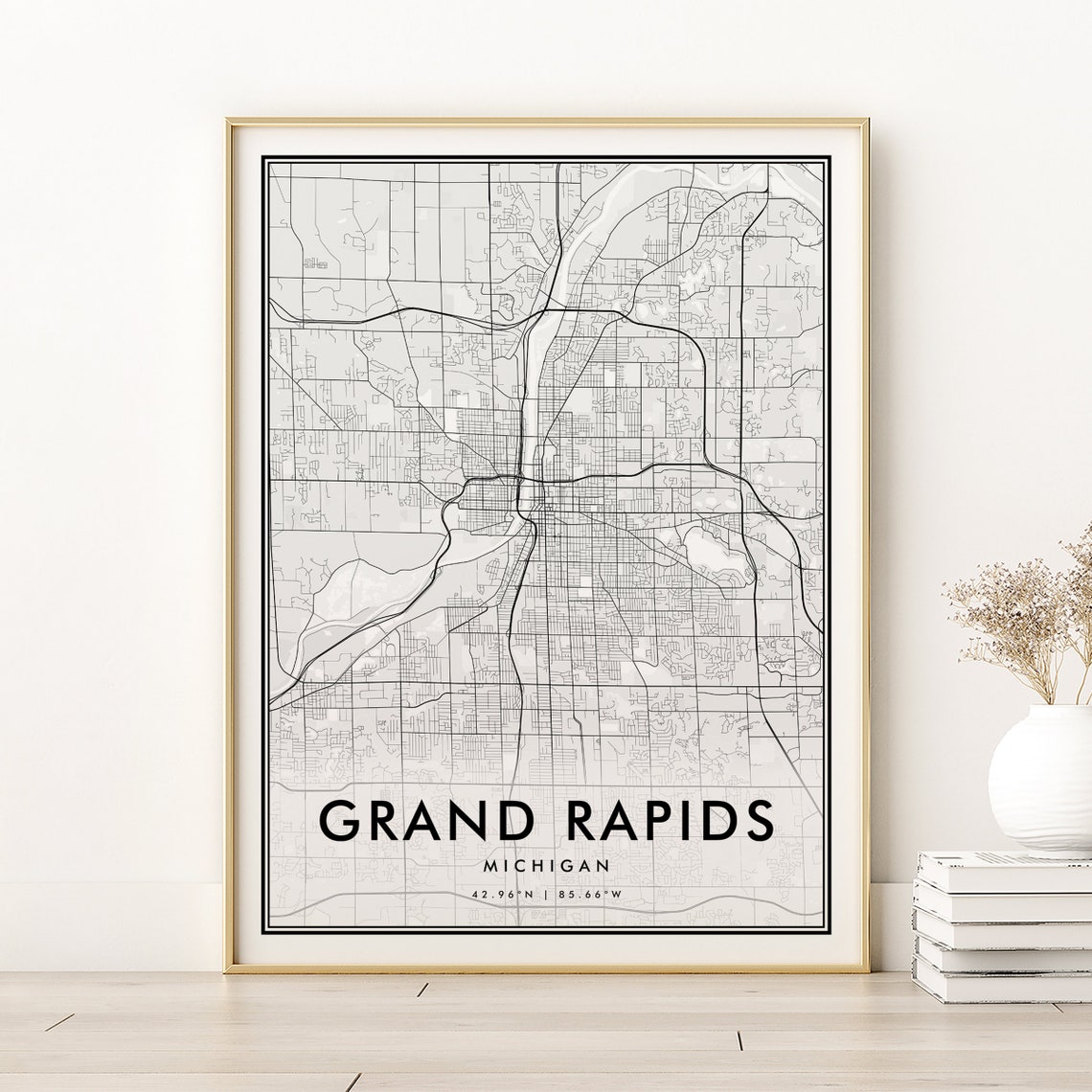 Grand Rapids Michigan Minimalist Black White City Map Poster