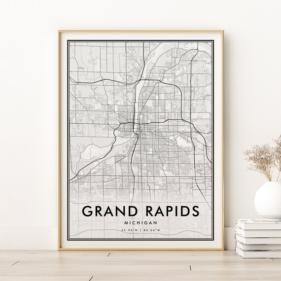 Grand Rapids Michigan Minimalist Black White City Map Poster