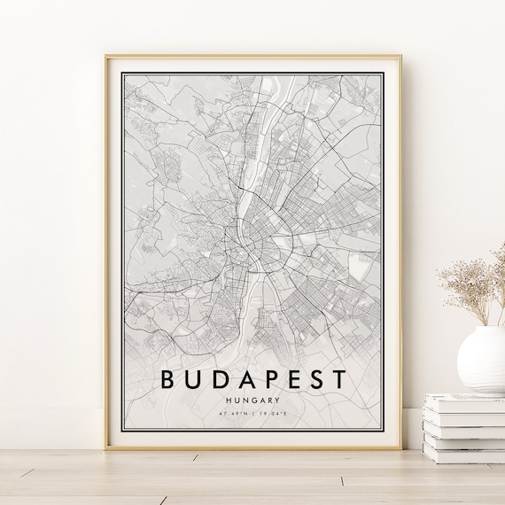 Budapest Map Print, Retro Hungary City Poster