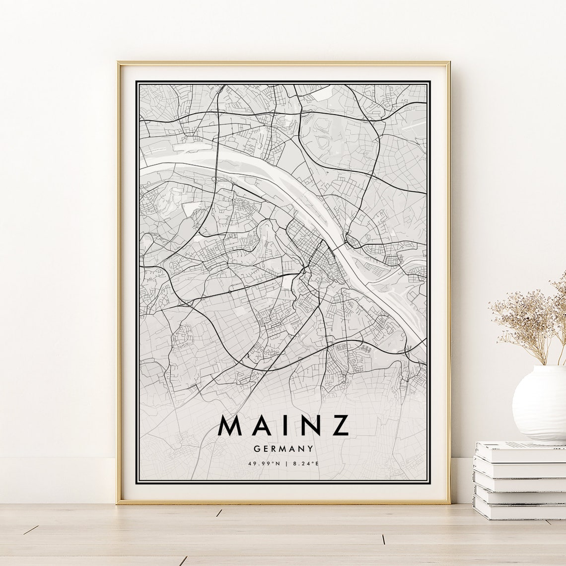 Mainz Germany Minimalist Street Map Coordinates Travel Poster