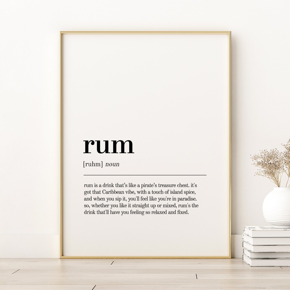 Rum Definition Print, Minimalist Quote Poster