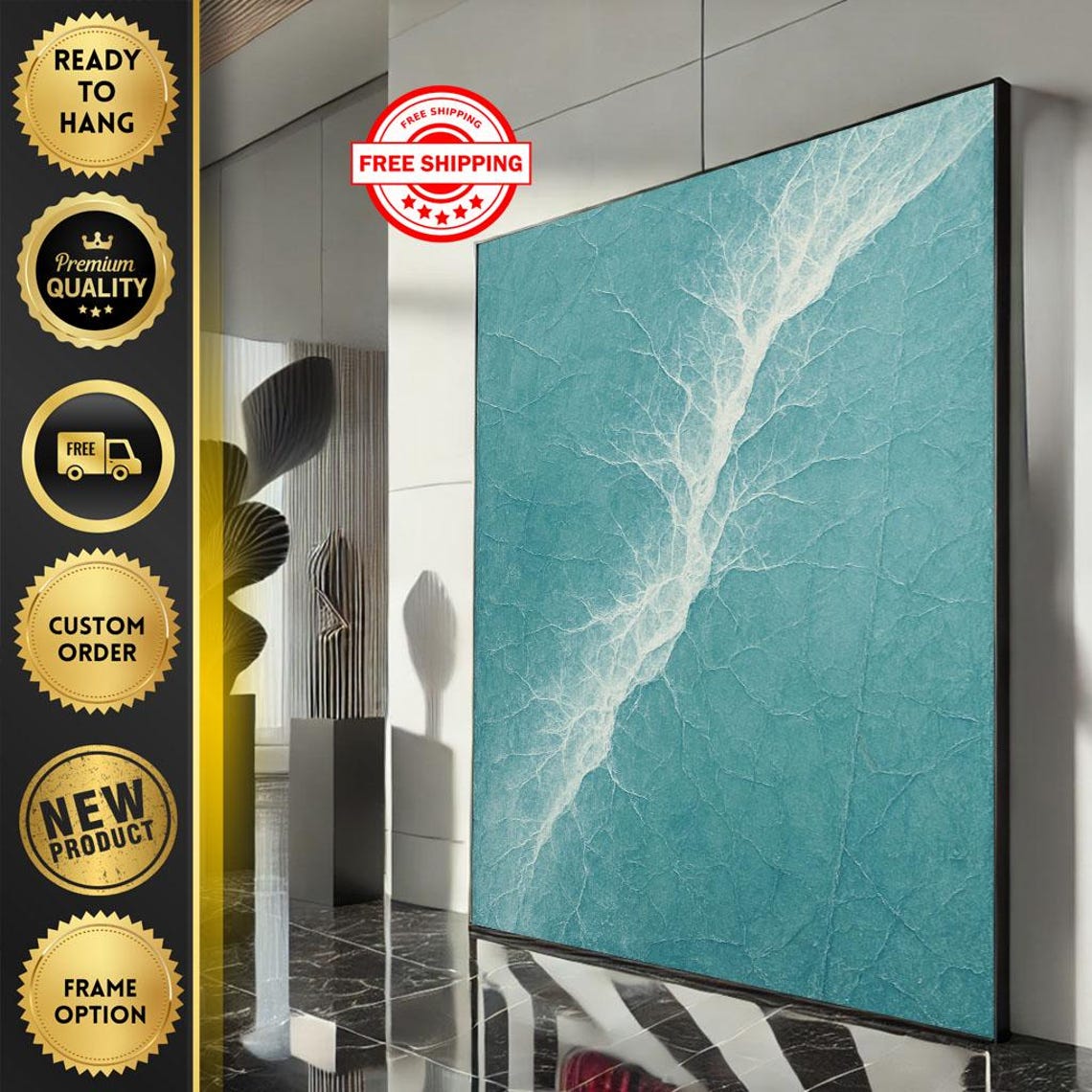 Teal Blue Abstract Vein Art Organic Branch Lines Modern Poster