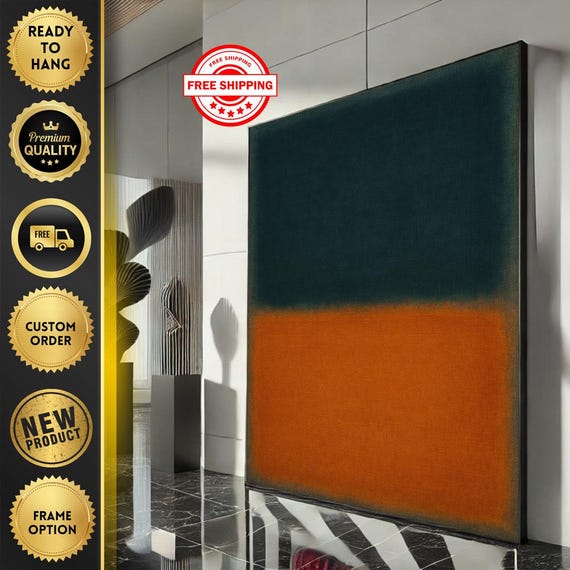 Mark Rothko Inspired Teal And Orange Canvas Bold Color Field Painting Reproduction For Modern Living Room Decor
