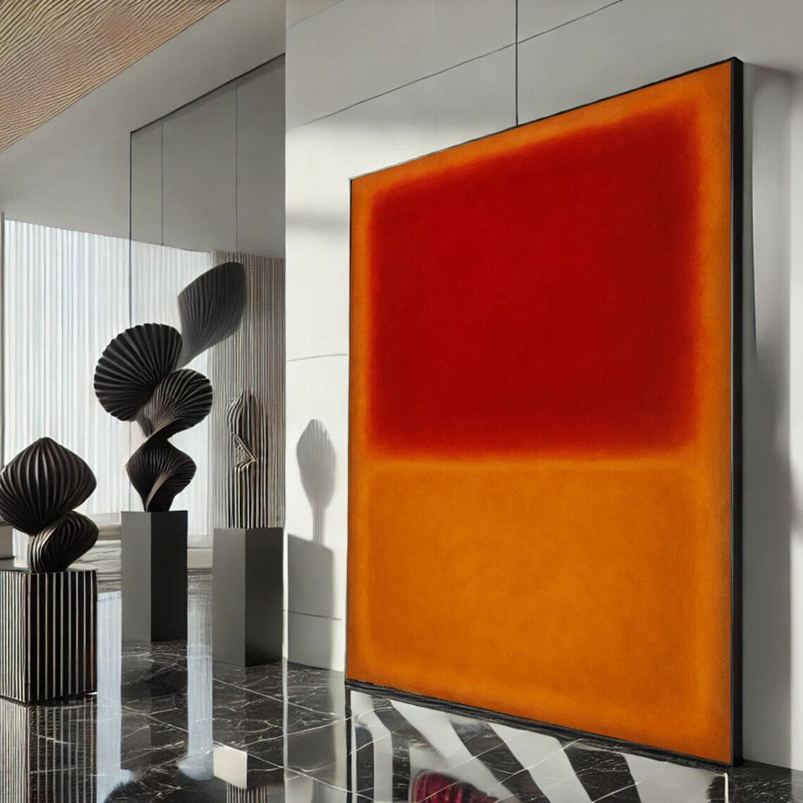 Rothko Style Bold Color Field Abstract Red and Orange Wall Art