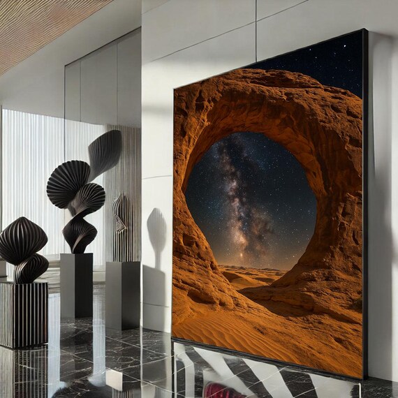 Sandstone Arch Framing the Milky Way in Night Desert Sky Poster