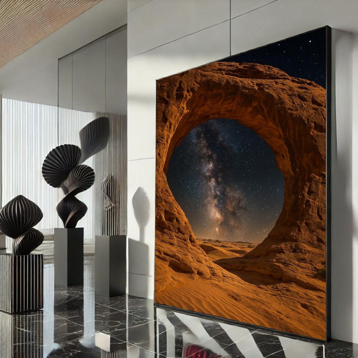 Sandstone Arch Framing the Milky Way in Night Desert Sky Poster
