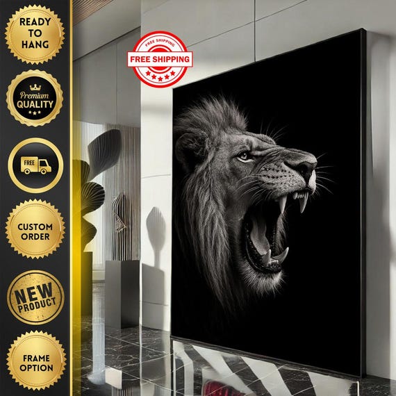 Fierce Lion Portrait Canvas Wall Art Print Bold Modern Living Room Decor Ready To Hang Statement Piece