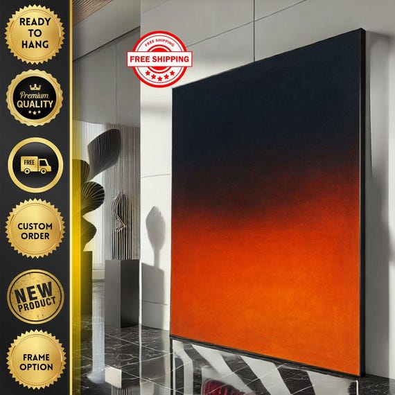 Mark Rothko Inspired Blue And Orange Canvas Bold Color Field Painting For Modern Living Room Decor Ready To Hang