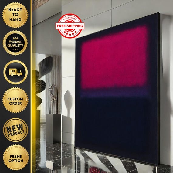 Mark Rothko Inspired Red And Dark Blue Canvas Bold Abstract Painting Reproduction Living Room Decor Ready To Hang