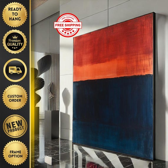 Mark Rothko Inspired Red And Blue Canvas Bold Color Field Painting Reproduction For Modern Living Room Decor
