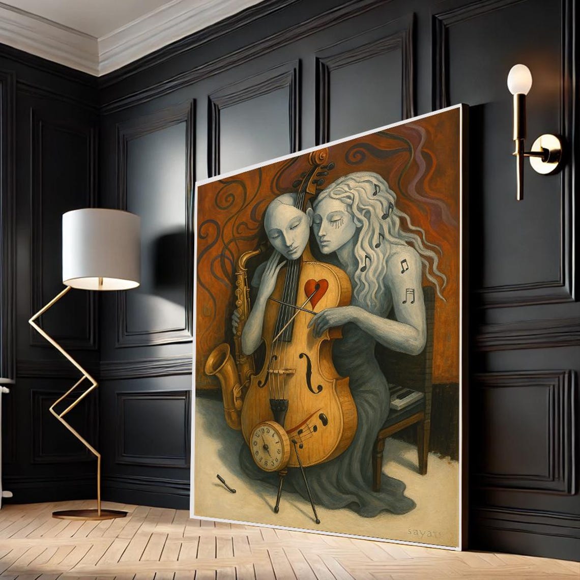 Romantic Cellist Musical Embrace Abstract Surreal Art Poster