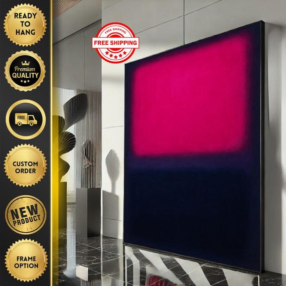 Mark Rothko Inspired Pink And Navy Canvas Bold Color Field Painting For Modern Living Room Decor Ready To Hang