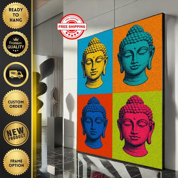 Warhol Style Buddha Pop Art Canvas Wall Print Vibrant Living Room Decor Ready To Hang