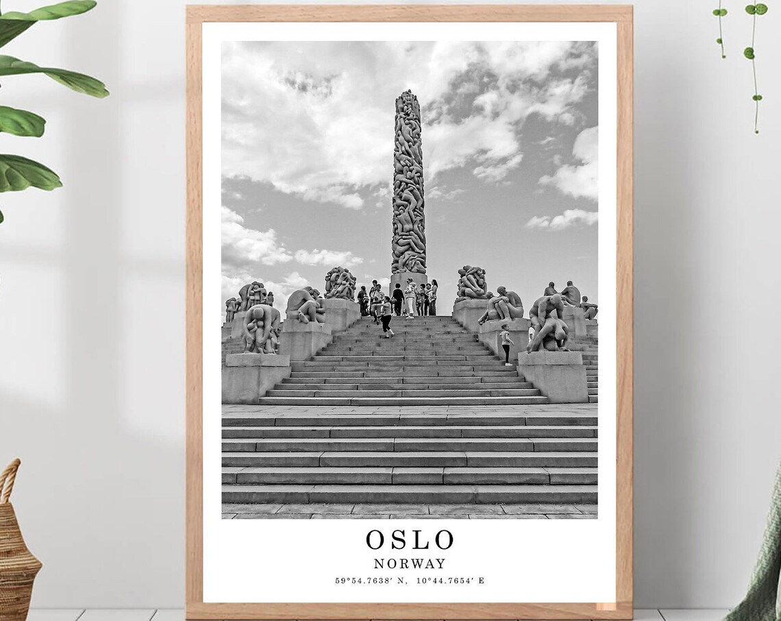 Oslo Vigeland Park Monolith Sculpture Steps Norway Travel Poster
