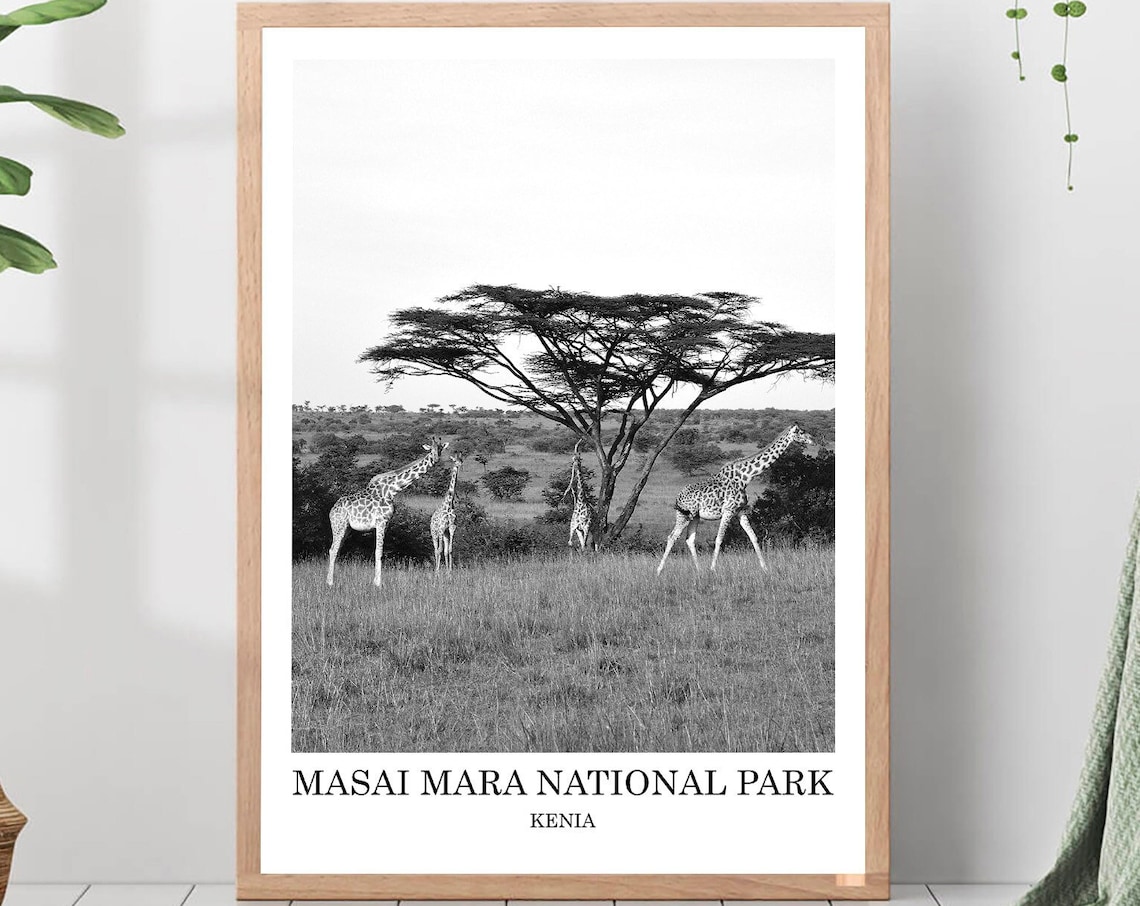 Masai Mara Black And White Travel Poster