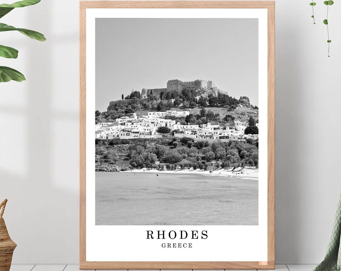 Rhodes Old Castle White Village Black And White Greek Island Poster