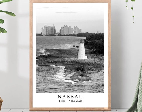 Nassau Travel Poster Black And White Photo City Landmark Wall Art Decor Gift