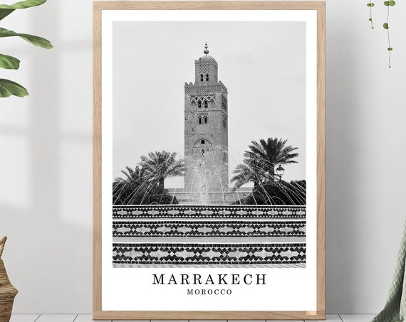 Marrakech Travel Print Black And White Photo City Landmark Poster Wall Art Decor Gift