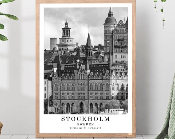 Stockholm Gamla Stan Historic Waterfront View Coordinates Poster