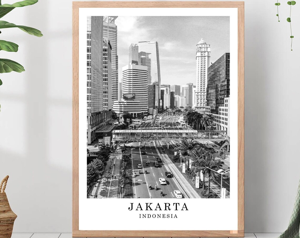 Jakarta Skyscraper Boulevard Black And White Indonesia Poster