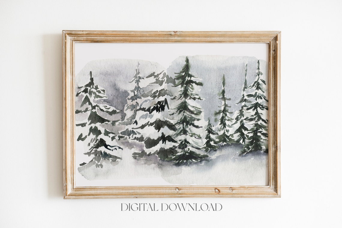 Snowy Pine Forest Winter Watercolor Trees Landscape Decor Poster - Image 3