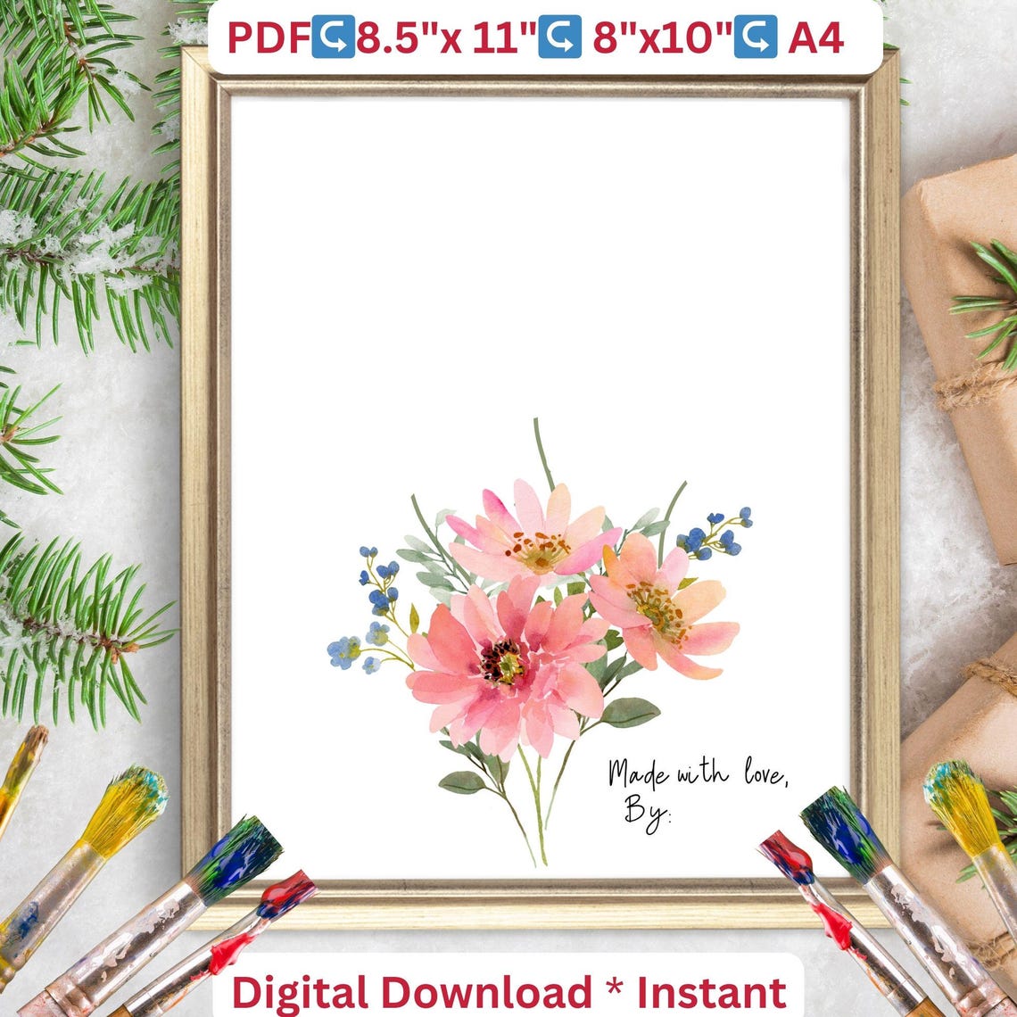 Made With Love Handprint Flower Bouquet Craft Keepsake Gift Poster - Image 2