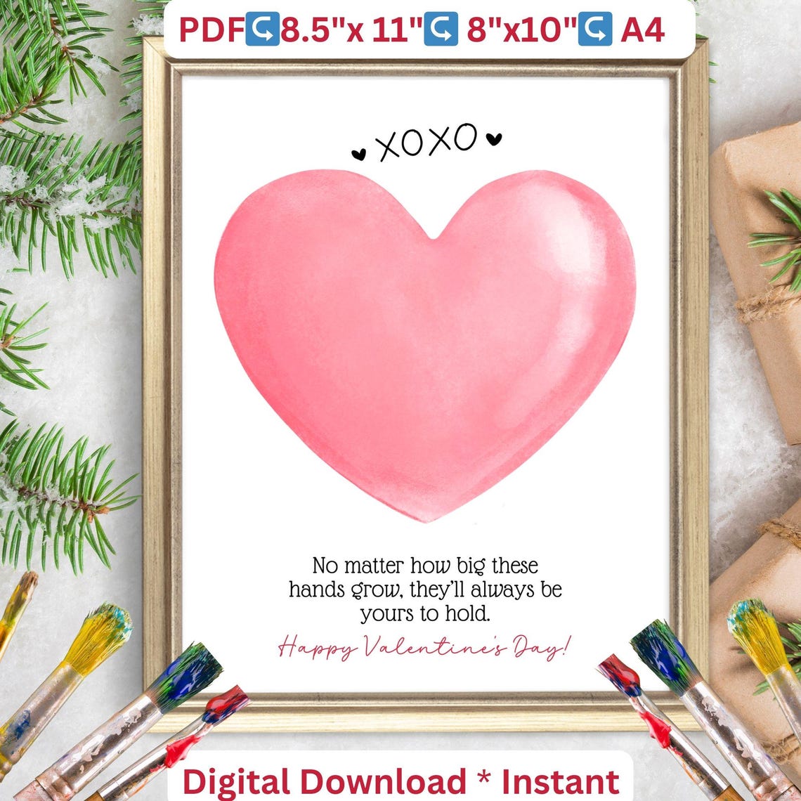Valentines Day Handprint Heart XOXO Keepsake Poem Craft Art Print - Image 2