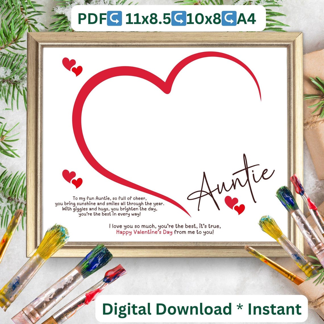 Fun Auntie Valentine Heart Handprint Poem Craft Keepsake Gift Poster - Image 2