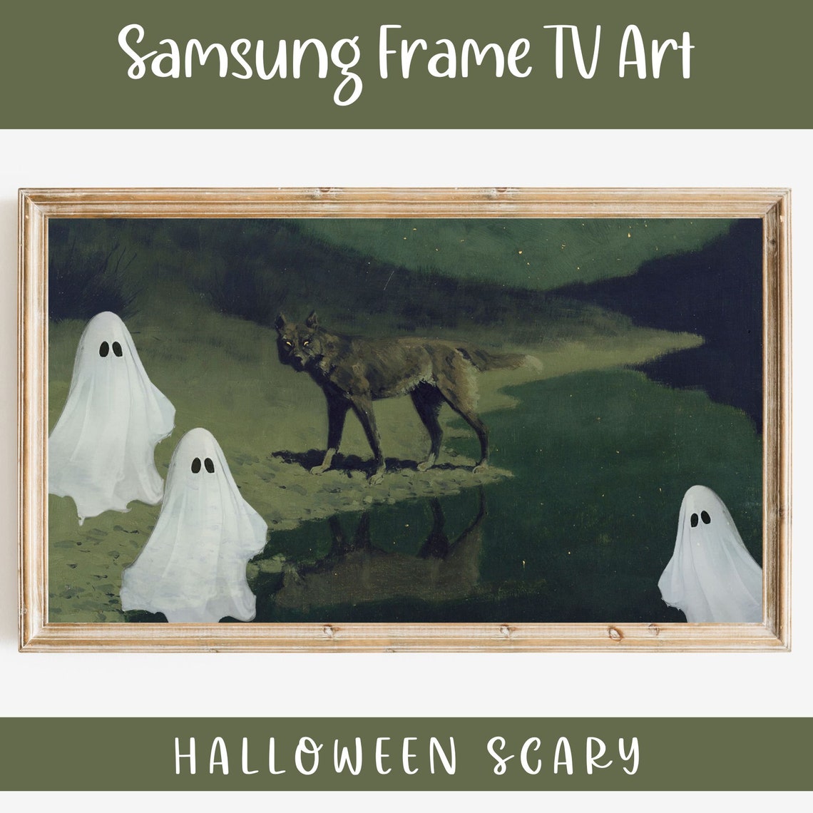 Halloween Scary Vintage Wolf and Ghosts Painting Frame TV Art Print