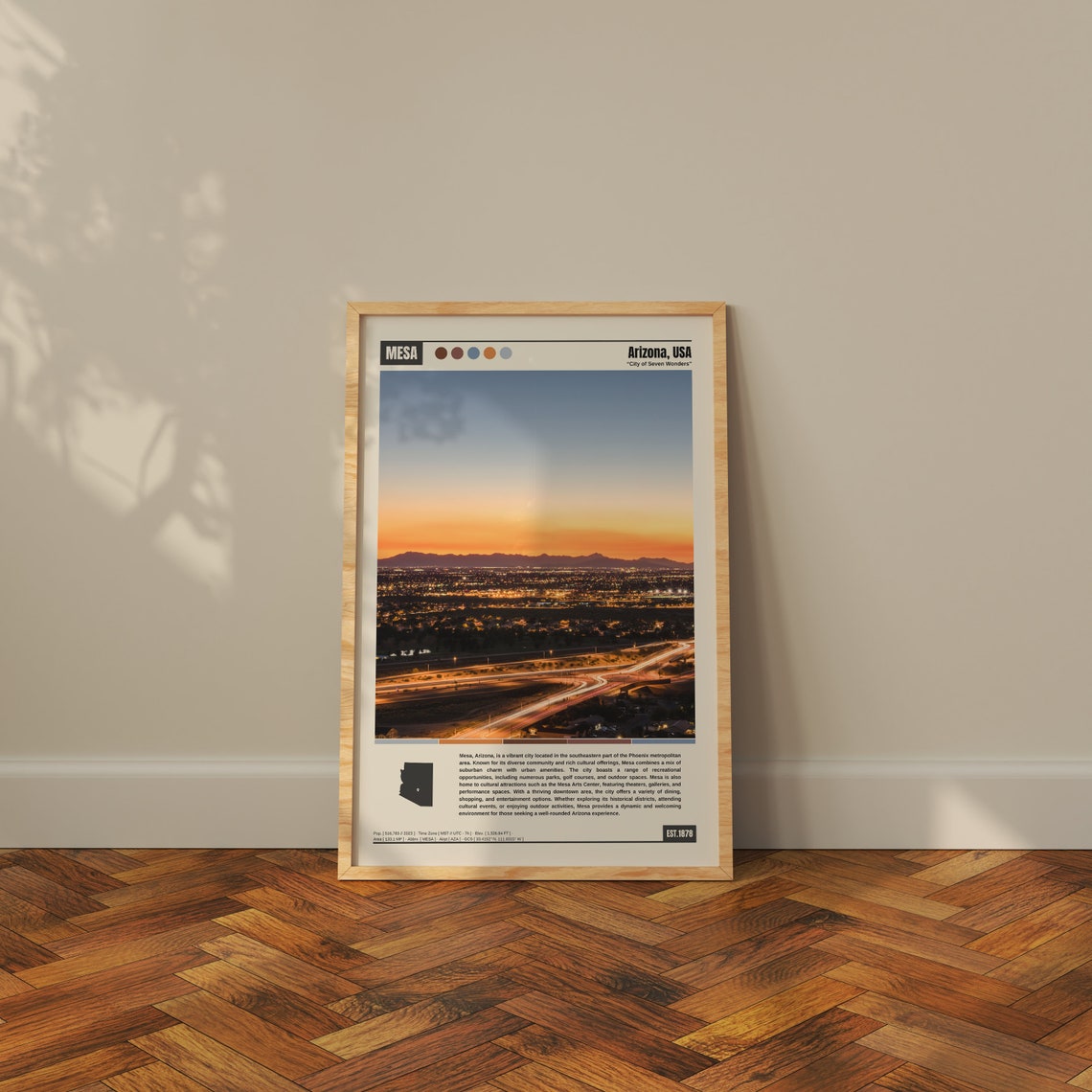 Mesa Arizona City Lights Dusk Panorama with Highway Glow Poster - Image 3