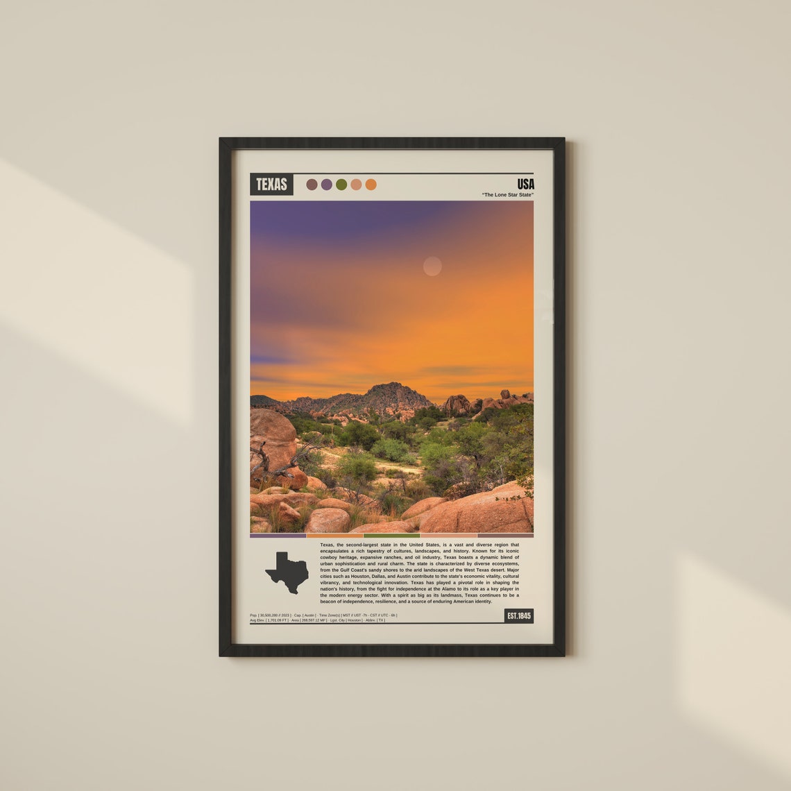 Texas Lone Star State Rocky Desert Sunset Boulders View Poster