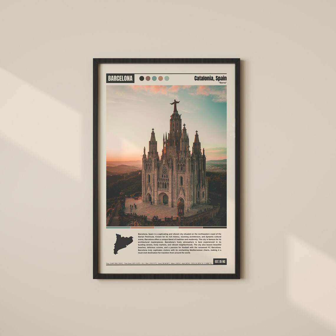 Barcelona Spain Tibidabo Sagrat Cor Church Sunset View Poster