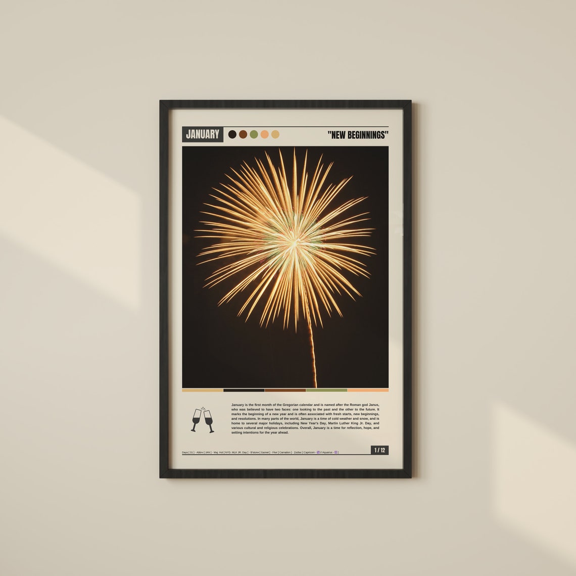 January New Beginnings Golden Night Fireworks Celebration Poster