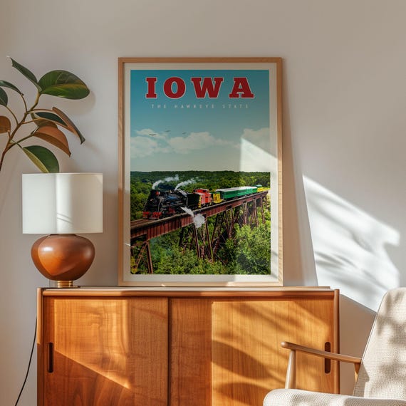 Iowa Travel Poster Print Art Canvas Gift Maine Vintage Map Postcard