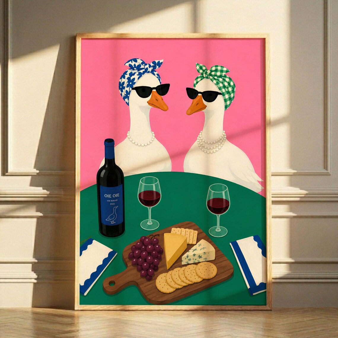 Geese Wine Charcuterie Art Print Quirky Retro Kitchen Wall Decor
